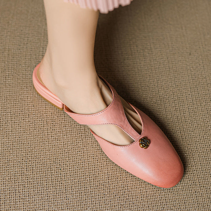 Roslyn Genuine Leather T-Strap Mules