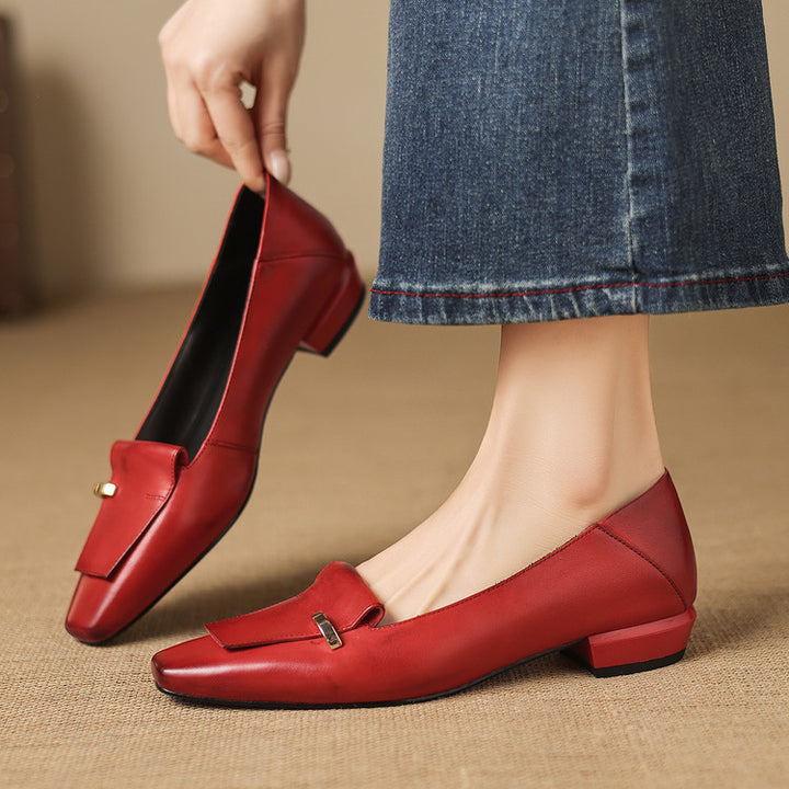 Selor Genuine Leather Square-Toe Pumps