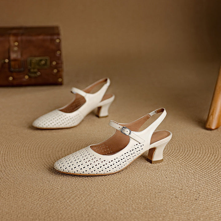 Bela Genuine Leather Hollow-Out Slingback Heels