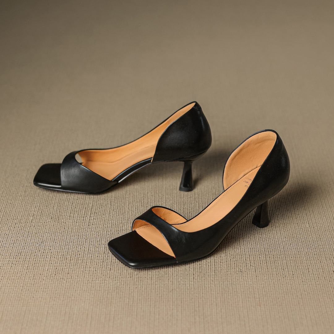 Avela Genuine Leather Open-Toe Heels
