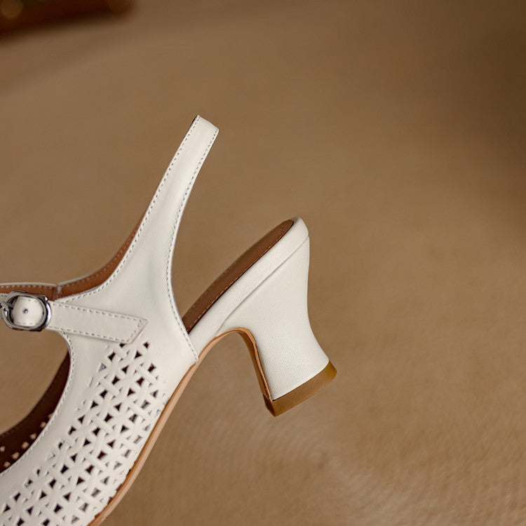Bela Genuine Leather Hollow-Out Slingback Heels