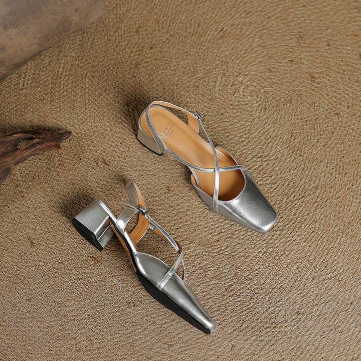 Klea Genuine Leather Cross-Strap Slingback Heels
