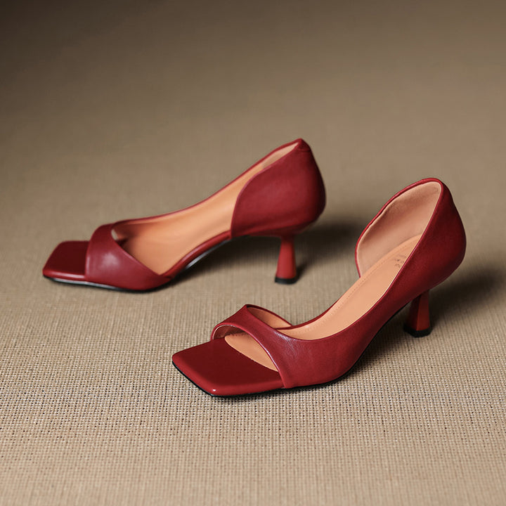 Avela Genuine Leather Open-Toe Heels