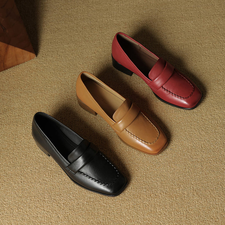 Neya Genuine Leather Square-Toe Loafers