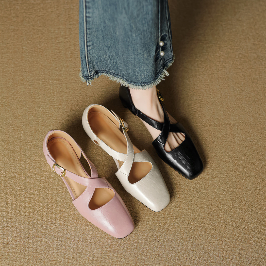 Cavra Genuine Leather Cross-Strap Heels