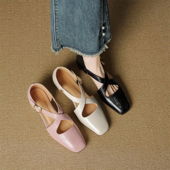 Cavra Genuine Leather Cross-Strap Heels
