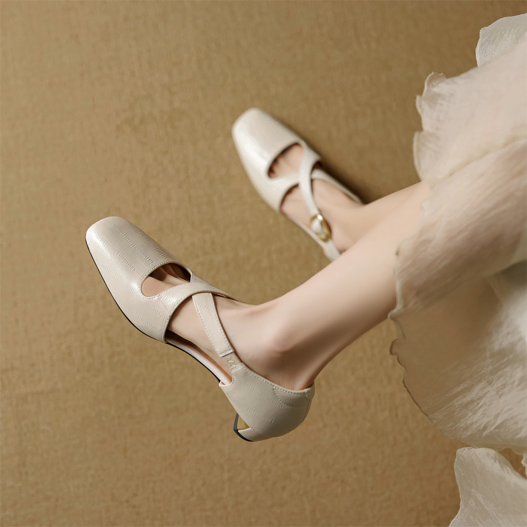 Cavra Genuine Leather Cross-Strap Heels