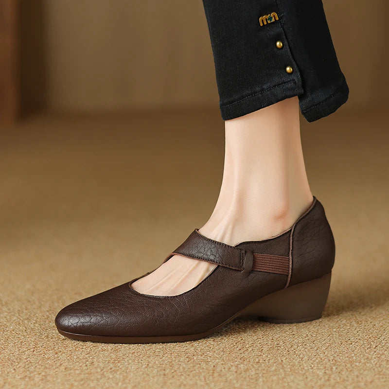 Avelle Genuine Leather Mary Jane Heels