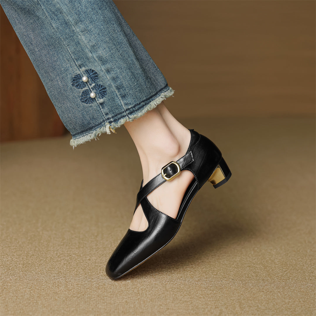 Cavra Genuine Leather Cross-Strap Heels