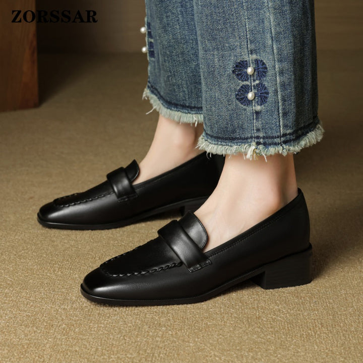 Neya Genuine Leather Square-Toe Loafers