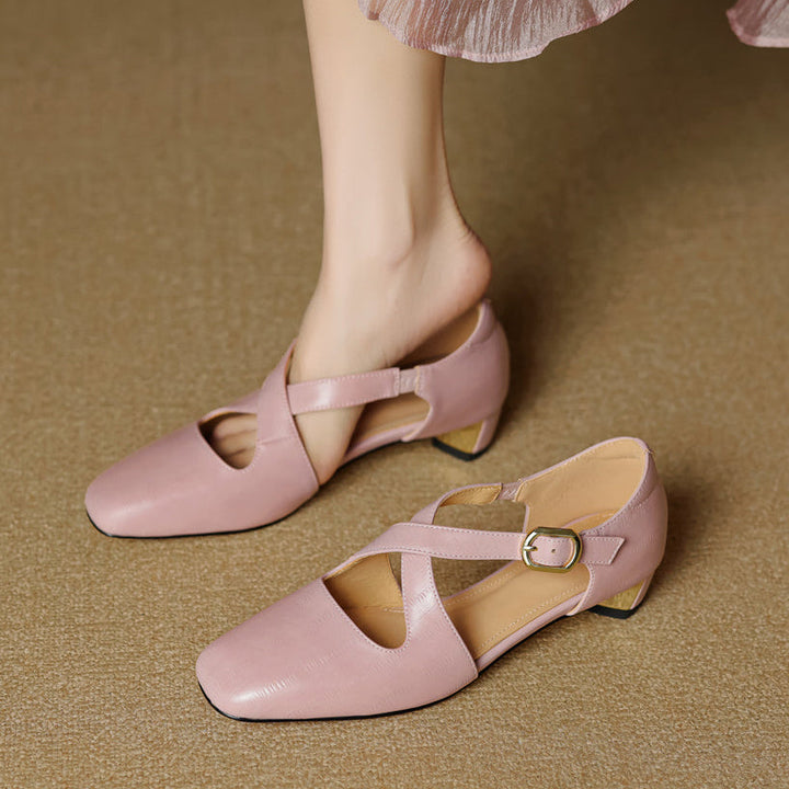 Cavra Genuine Leather Cross-Strap Heels