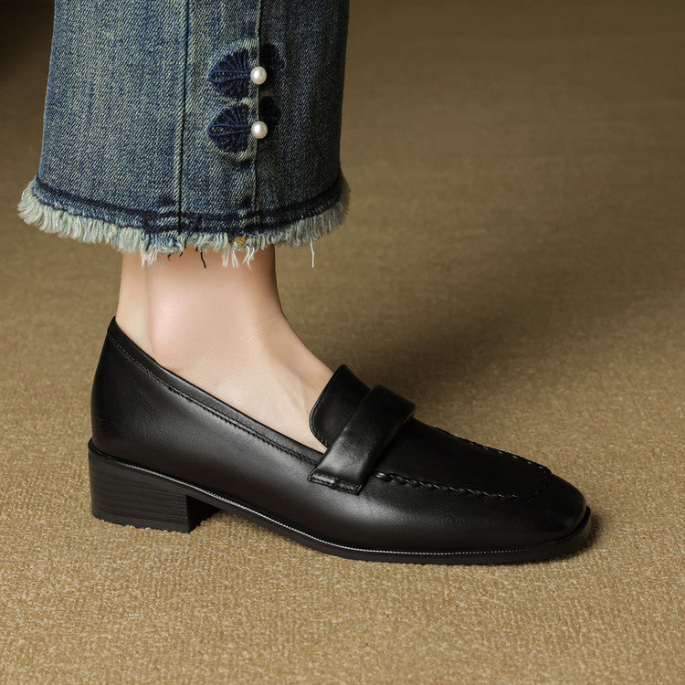 Neya Genuine Leather Square-Toe Loafers