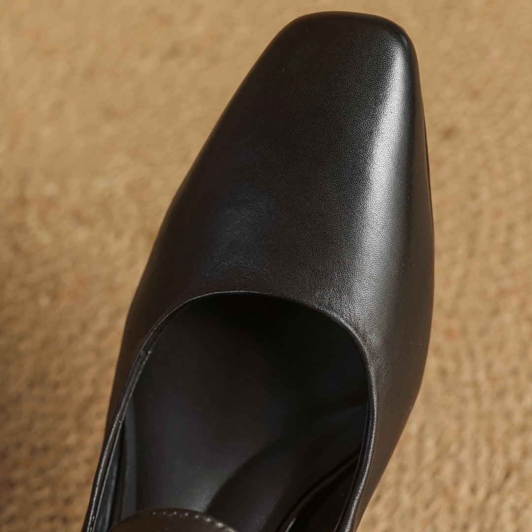 Eva Genuine Leather Mary Jane Block Heel Pumps