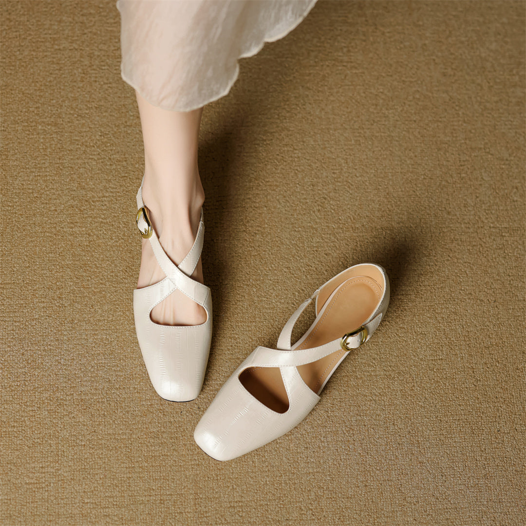Cavra Genuine Leather Cross-Strap Heels