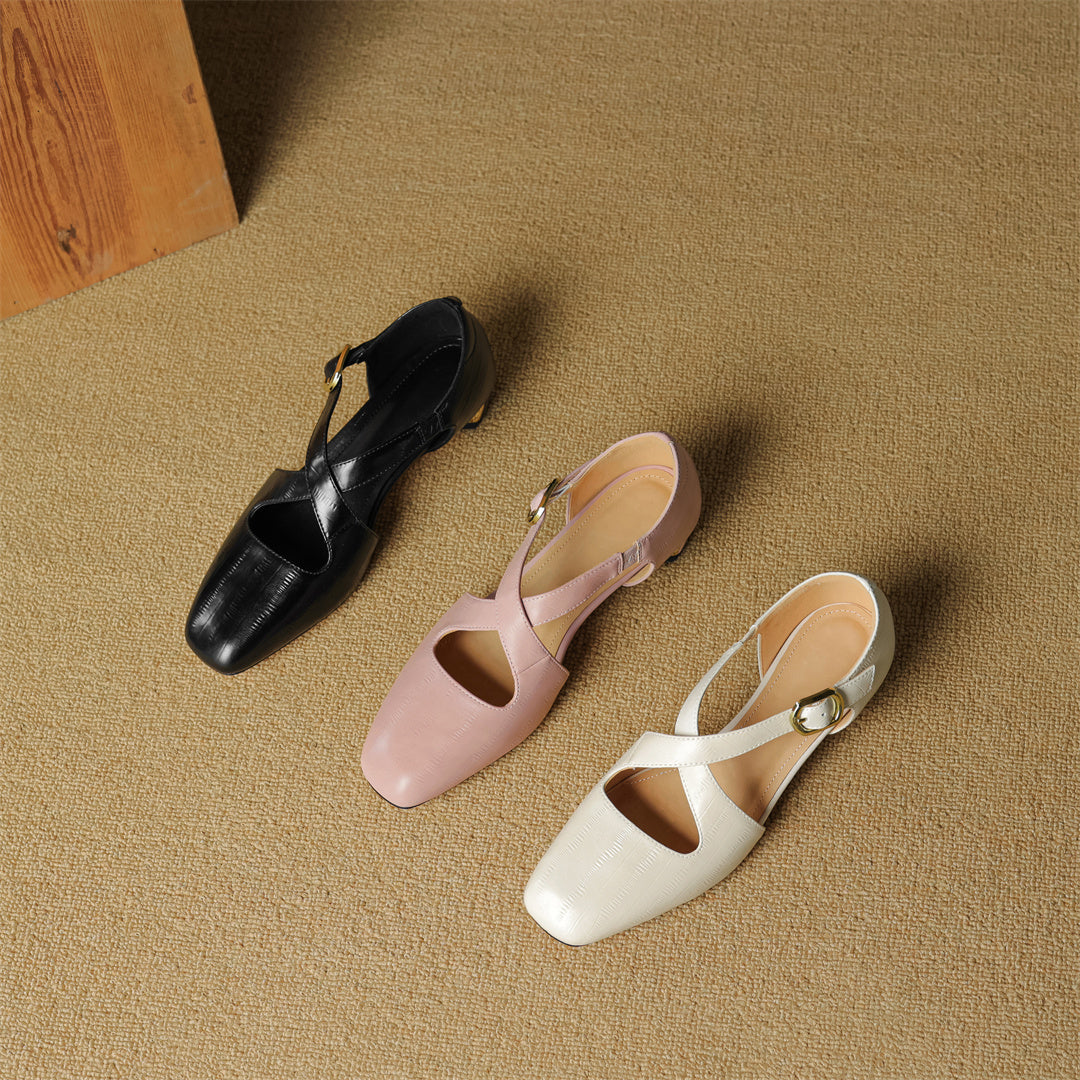 Cavra Genuine Leather Cross-Strap Heels