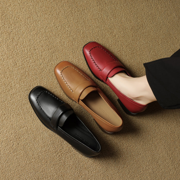 Neya Genuine Leather Square-Toe Loafers