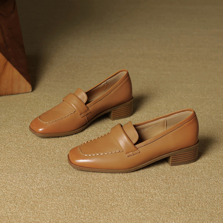 Neya Genuine Leather Square-Toe Loafers