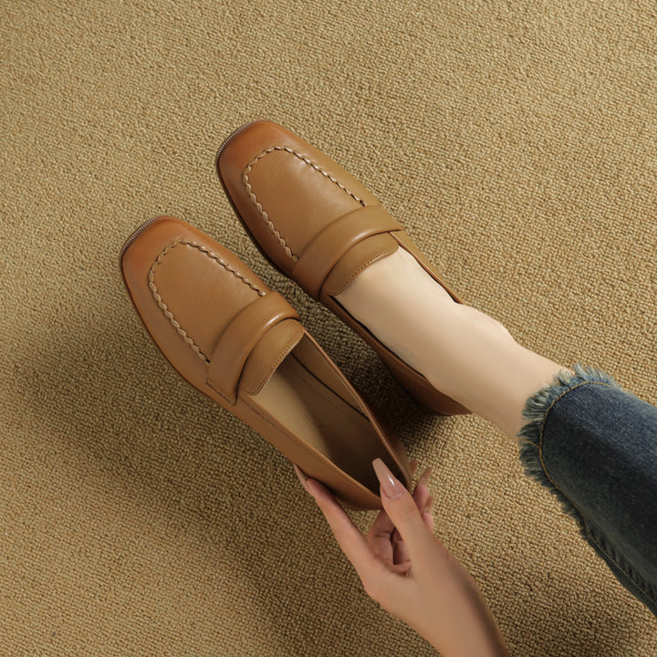 Neya Genuine Leather Square-Toe Loafers