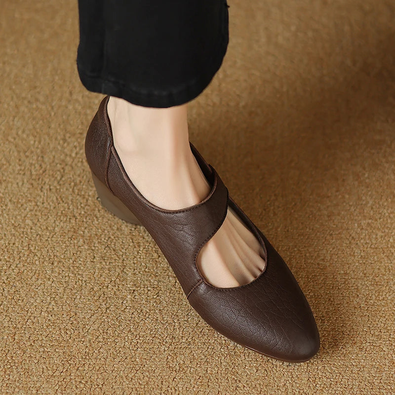 Avelle Genuine Leather Mary Jane Heels