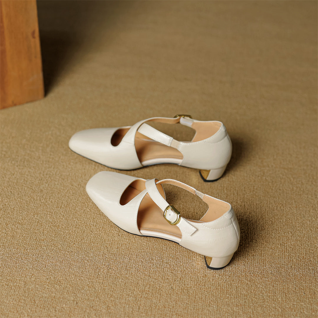 Cavra Genuine Leather Cross-Strap Heels