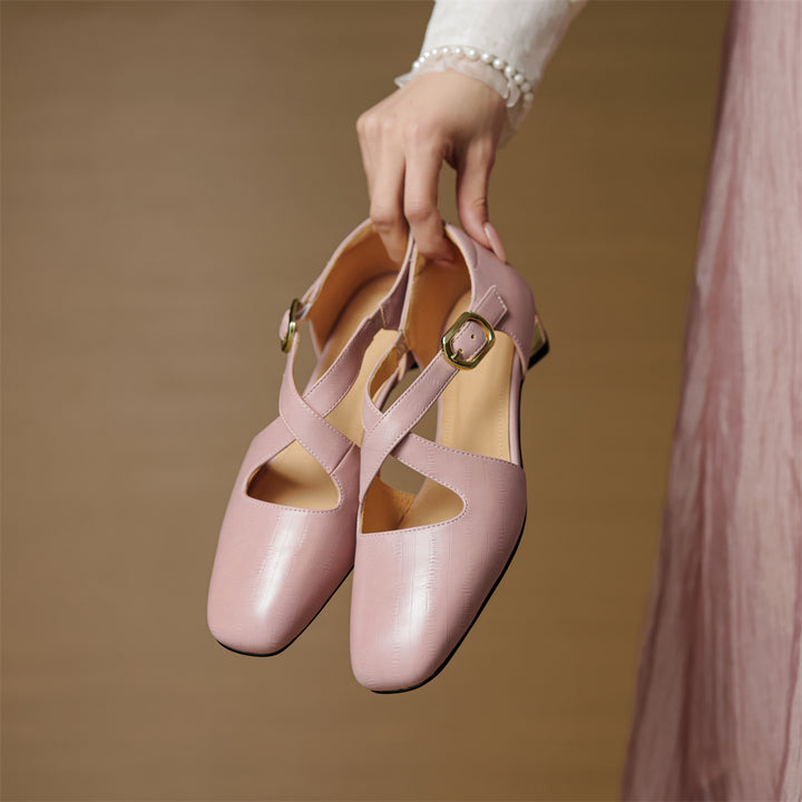 Cavra Genuine Leather Cross-Strap Heels