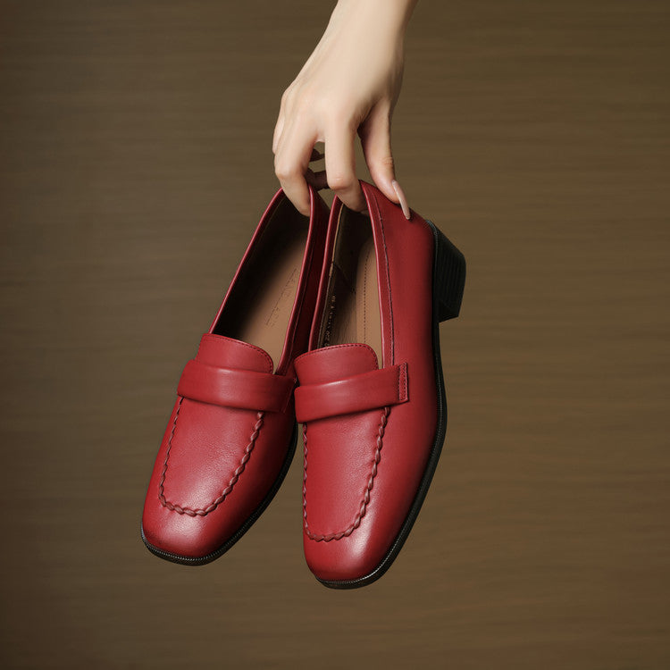 Neya Genuine Leather Square-Toe Loafers