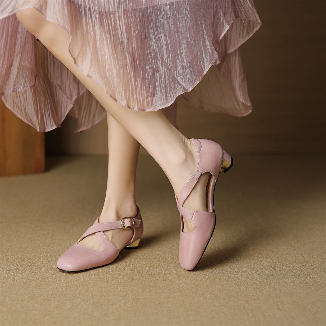 Cavra Genuine Leather Cross-Strap Heels