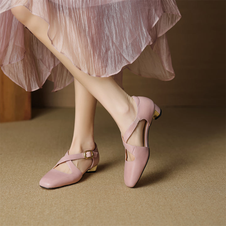 Cavra Genuine Leather Cross-Strap Heels
