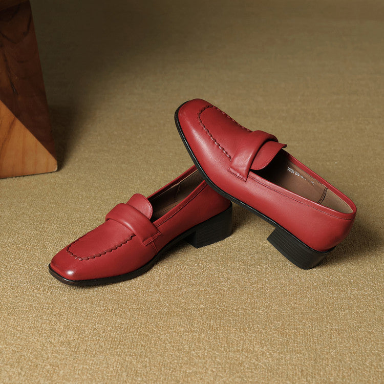 Neya Genuine Leather Square-Toe Loafers