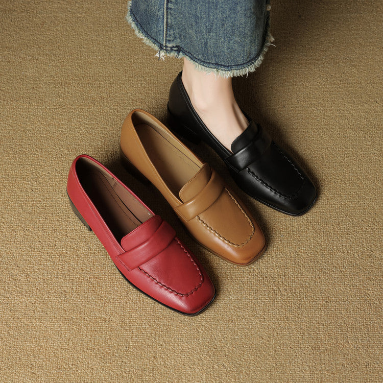 Neya Genuine Leather Square-Toe Loafers