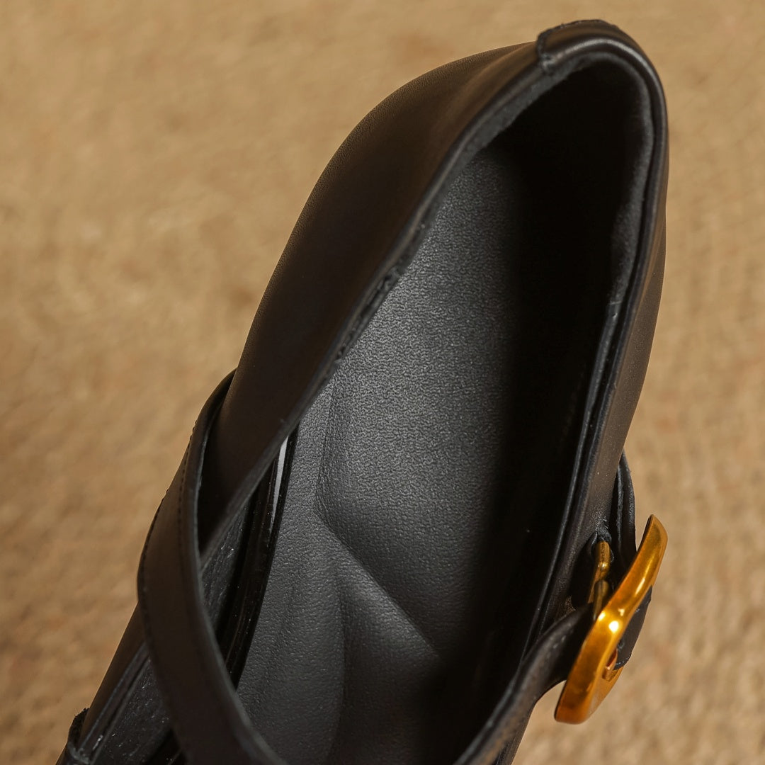 Eva Genuine Leather Mary Jane Block Heel Pumps
