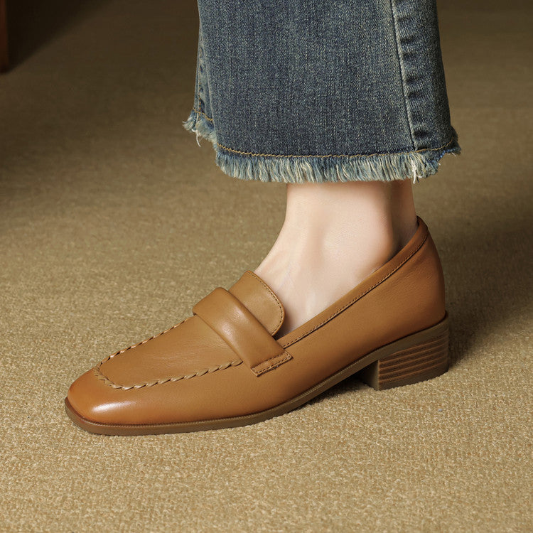 Neya Genuine Leather Square-Toe Loafers