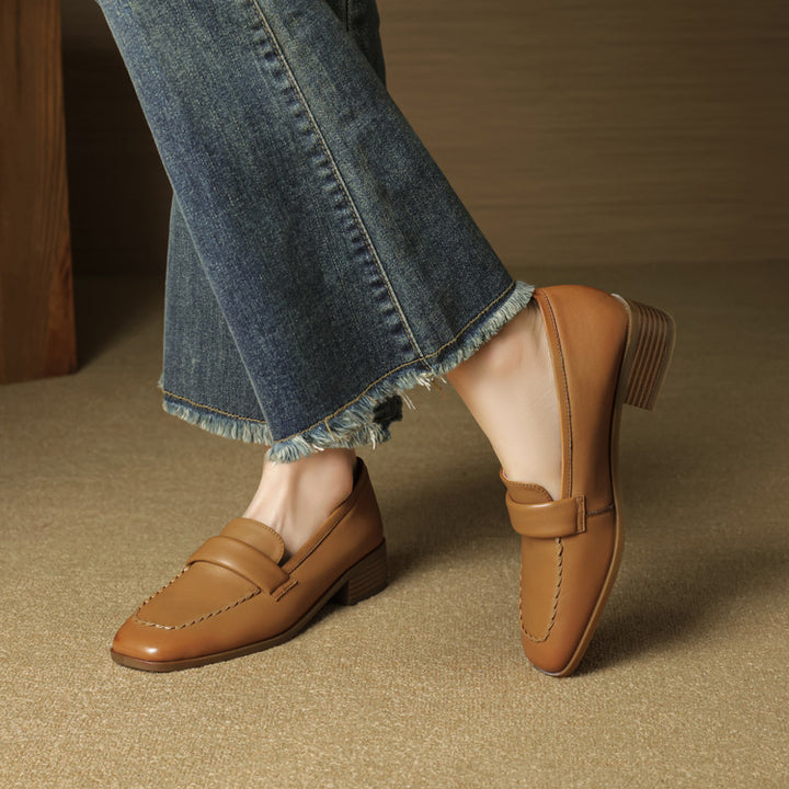 Neya Genuine Leather Square-Toe Loafers