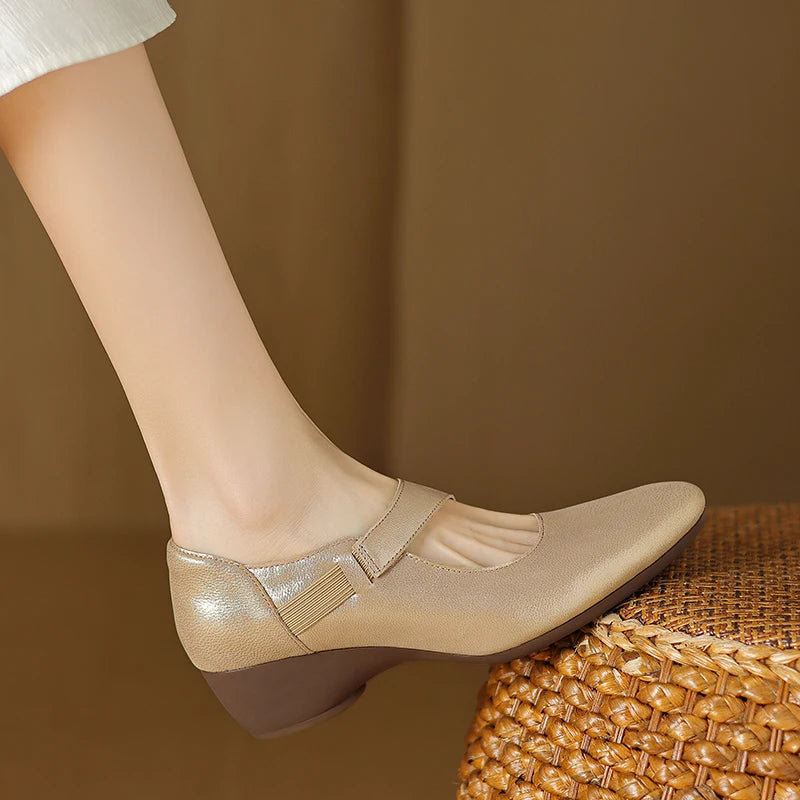 Avelle Genuine Leather Mary Jane Heels
