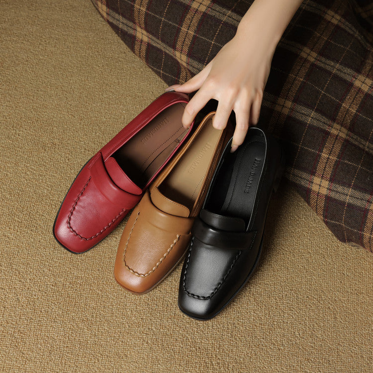 Neya Genuine Leather Square-Toe Loafers