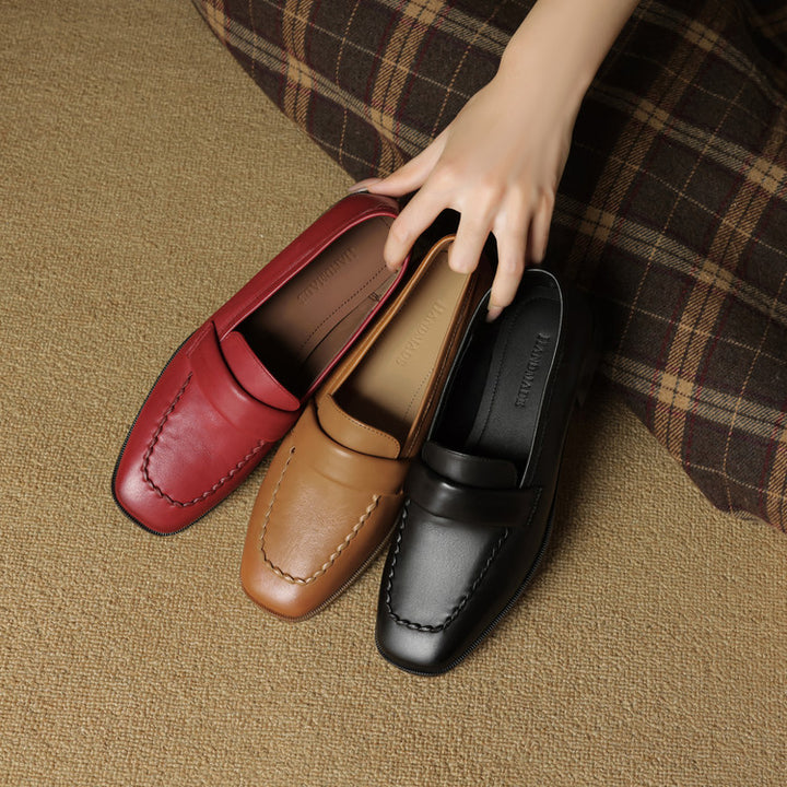 Neya Genuine Leather Square-Toe Loafers