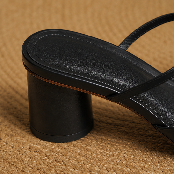 Olara Genuine Leather Round Toe Mule Heels