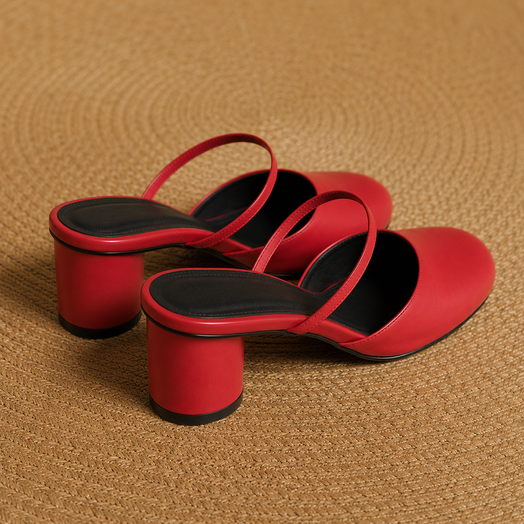 Olara Genuine Leather Round Toe Mule Heels