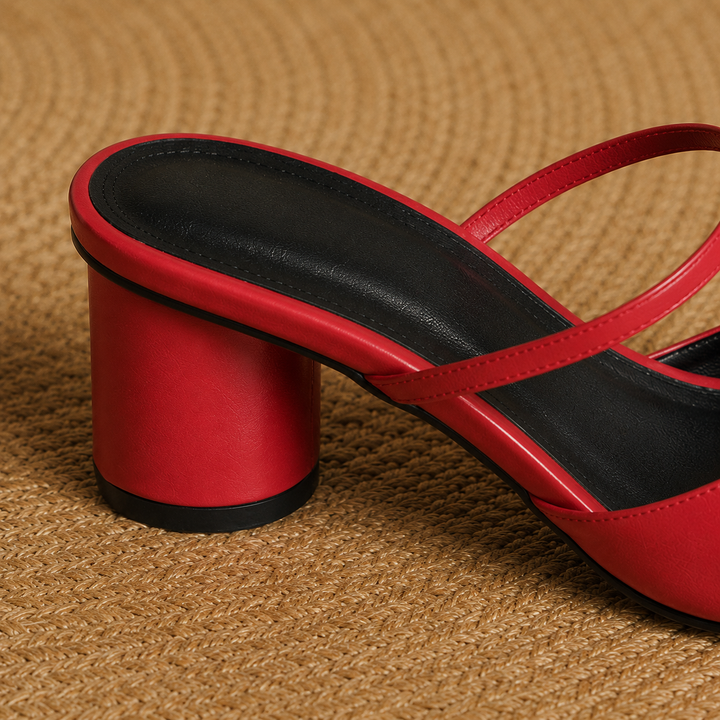 Olara Genuine Leather Round Toe Mule Heels