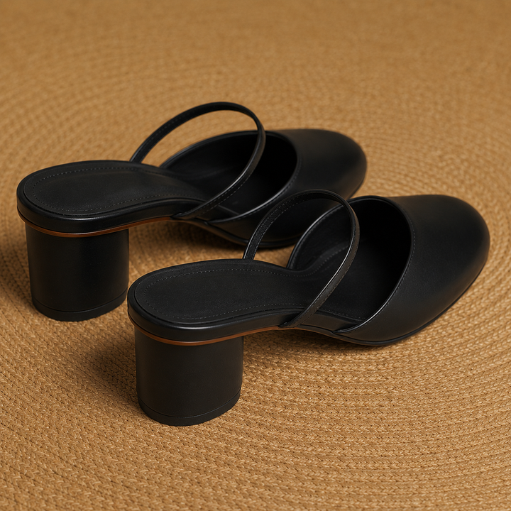 Olara Genuine Leather Round Toe Mule Heels