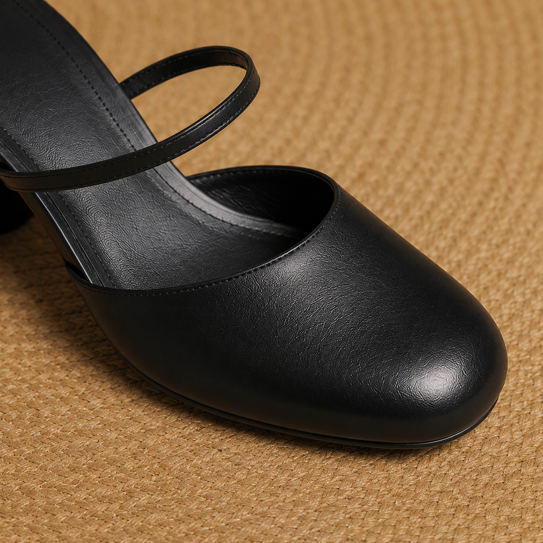 Olara Genuine Leather Round Toe Mule Heels
