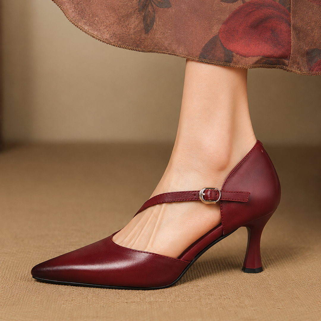 Evani Genuine Leather D'Orsay Heels