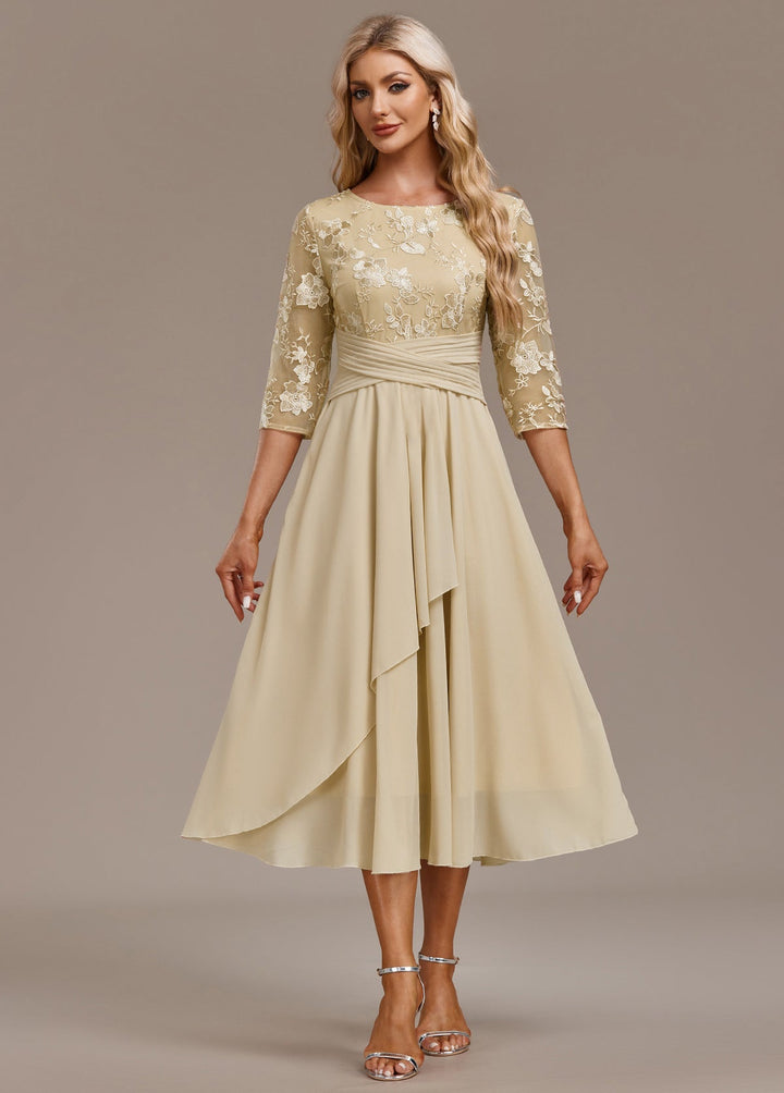 Bellamy Floral Embroidered 3/4 Sleeve Round Neck Dress