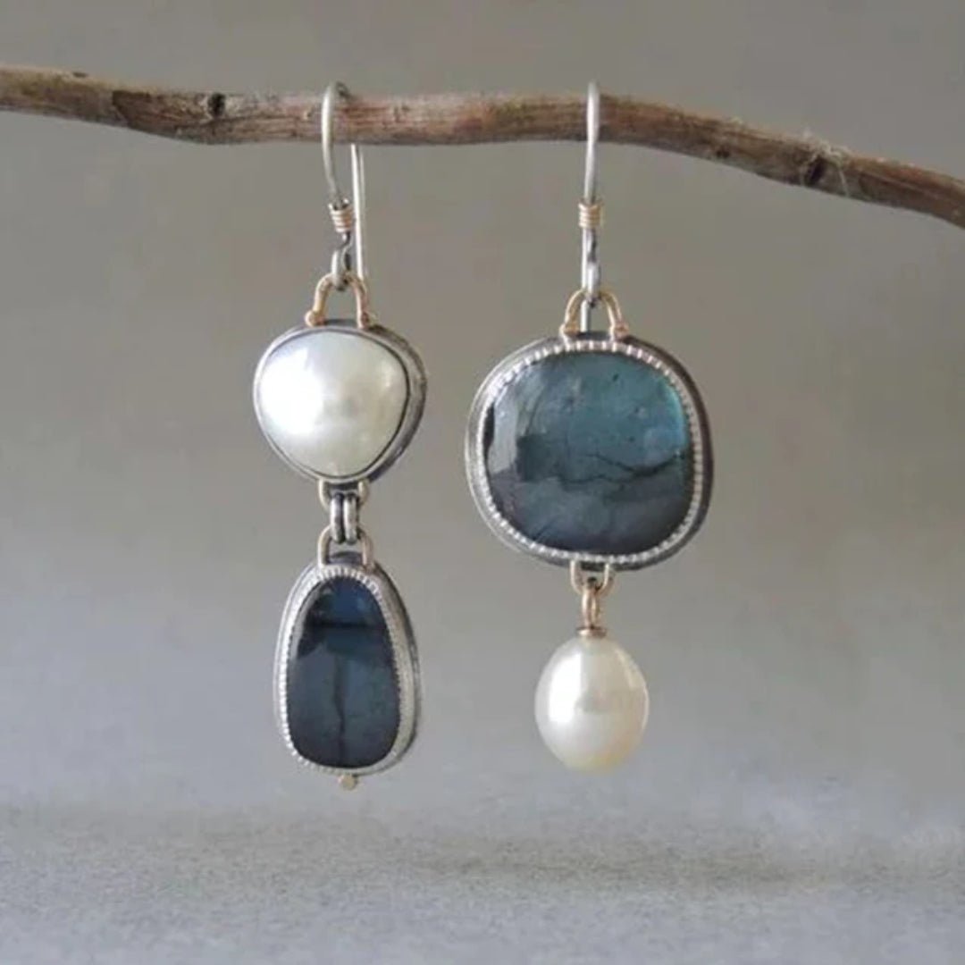 Celeste Vintage Blue Gem & Pearl Drop Earrings