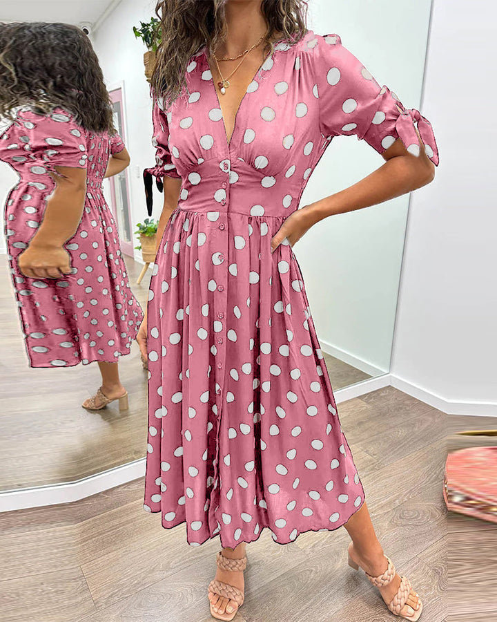 Vivienne Polka Dot V-Neck Dress