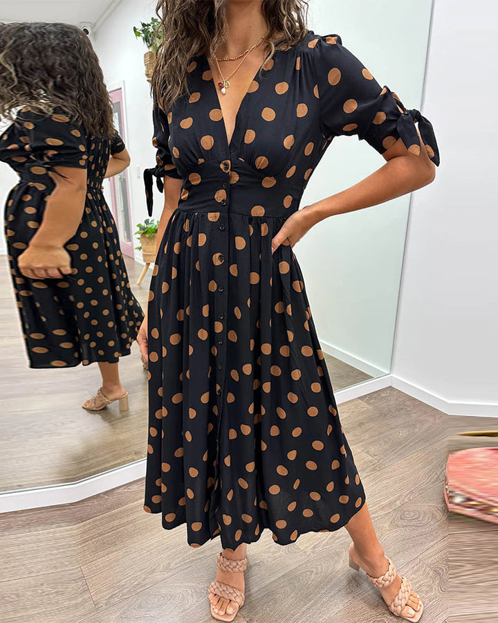 Vivienne Polka Dot V-Neck Dress