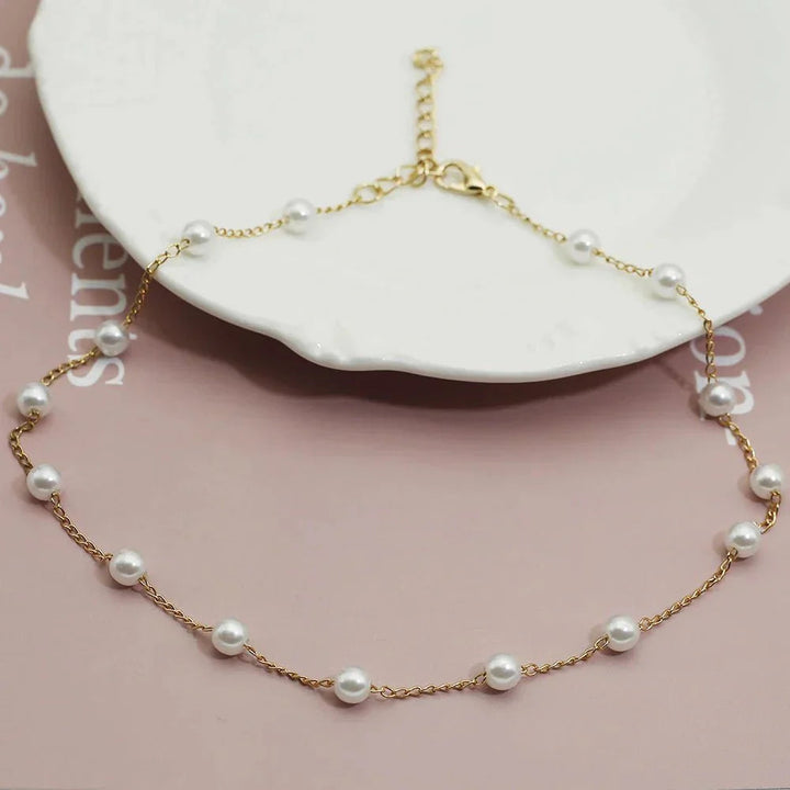 Celestine Gold Pearl Necklace