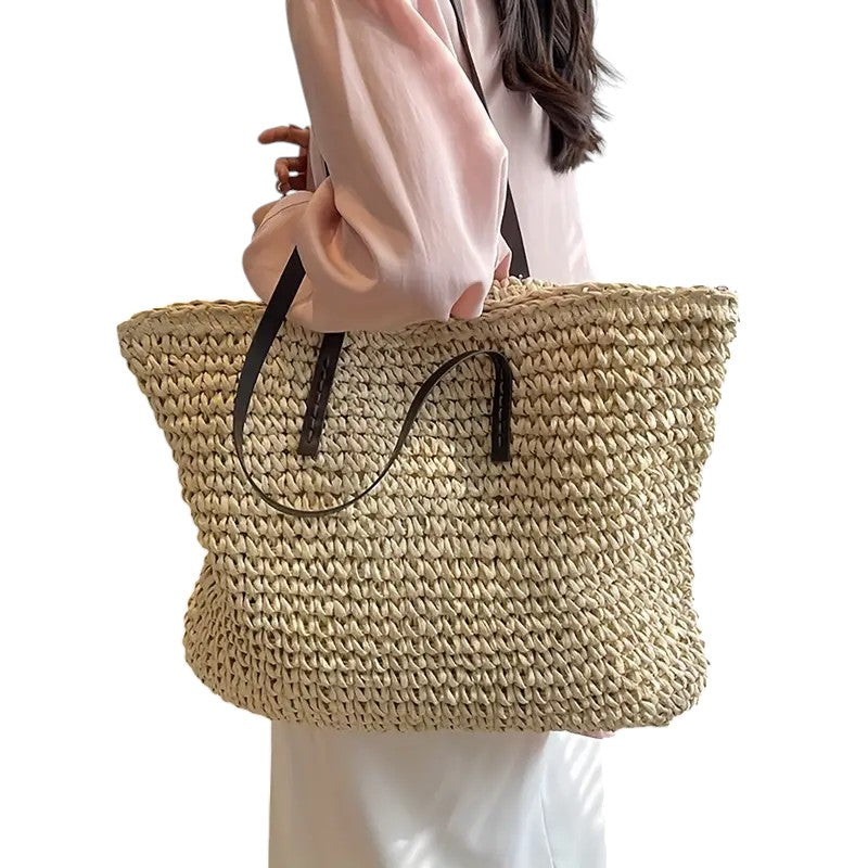 Solana Spacious Straw Beach Bag