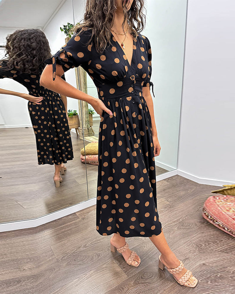 Vivienne Polka Dot V-Neck Dress