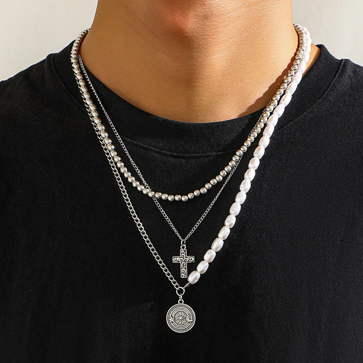 Dalton 3-Layer Pearl Chain Necklace for Men